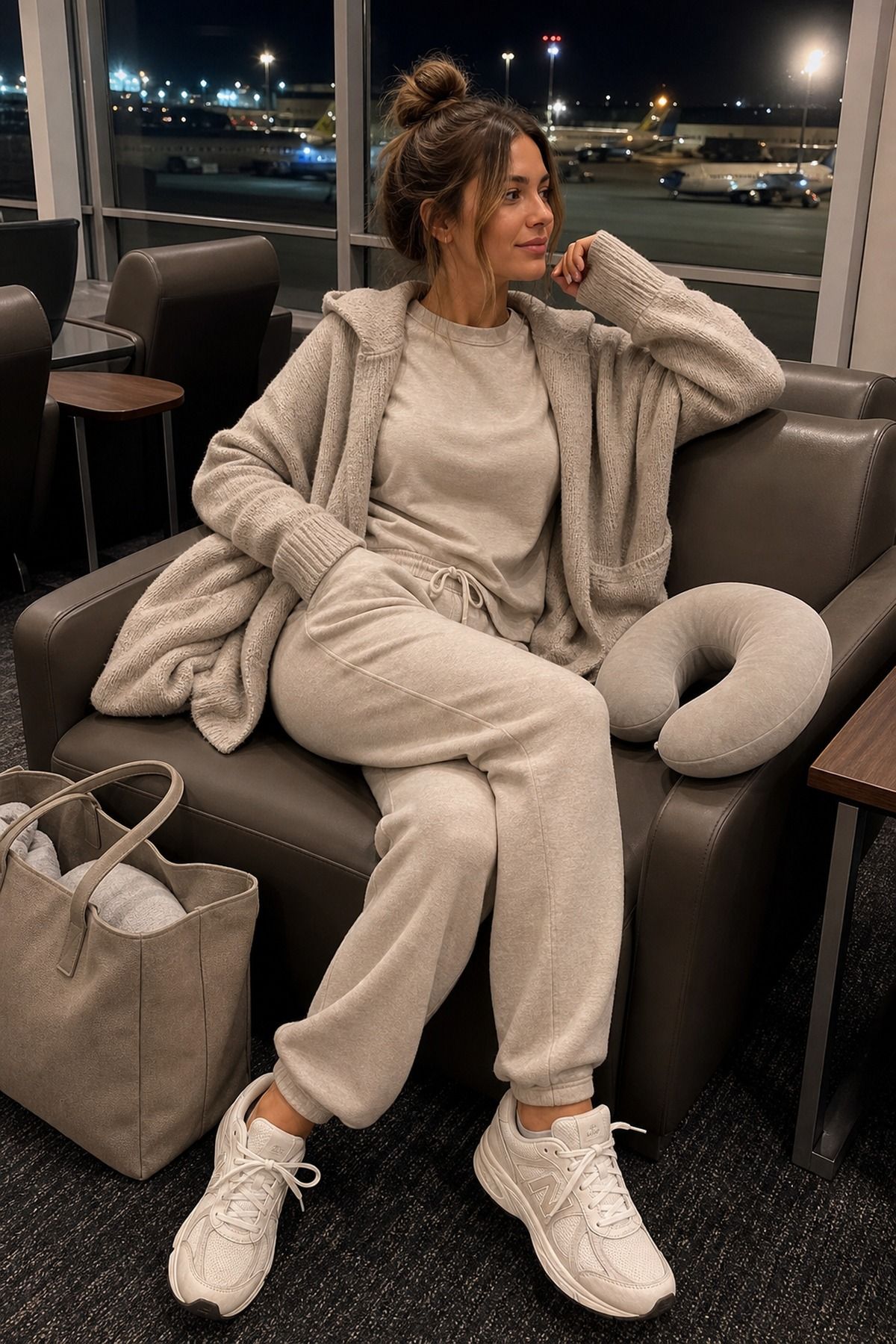 Red Eye Sleep Friendly Outfit shown as a realistic Pretty Wild World image for 17 Long Haul Flight Outfit Ideas That Are Comfortable Without Looking Sloppy.