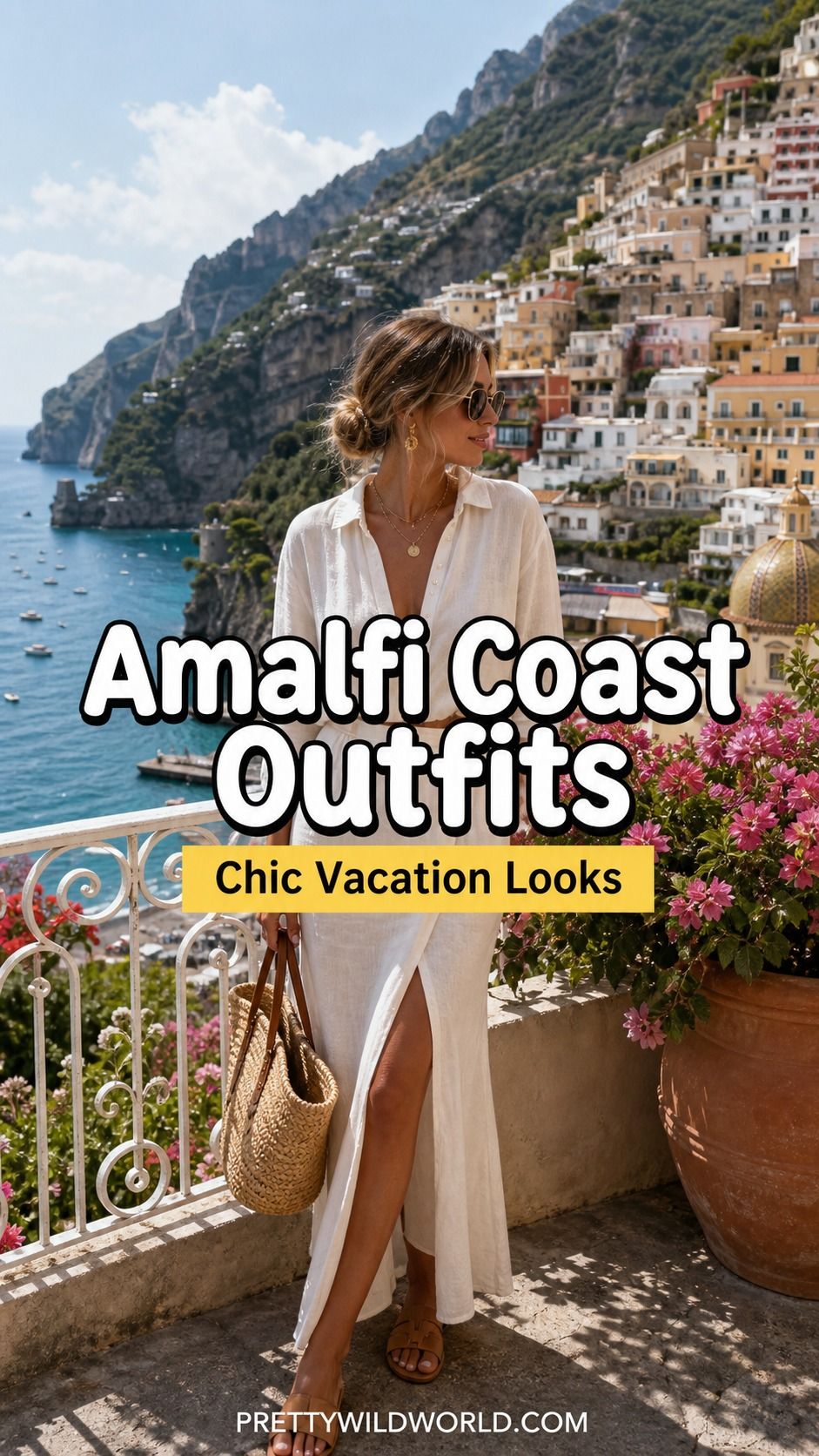 Pinterest pin for Dressing Up Your Amalfi Coast Outfit for Any Occasion from Pretty Wild World.