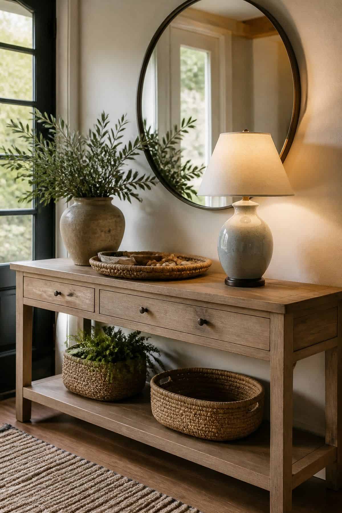 Small Ceramic Lamp shown as a realistic Pretty Wild World image for 16 Summer Entry Table Decor Ideas for a Bright First Impression.