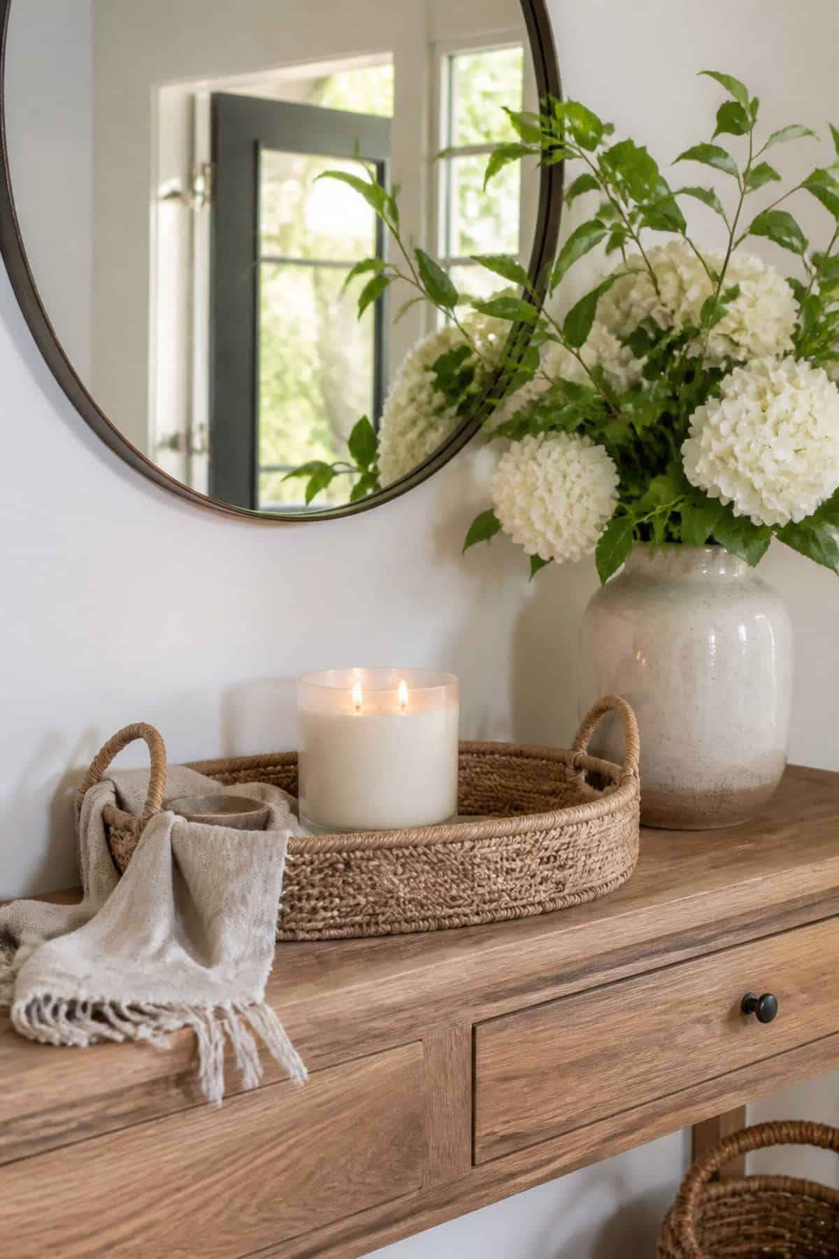 Summer Scented Candle shown as a realistic Pretty Wild World image for 16 Summer Entry Table Decor Ideas for a Bright First Impression.