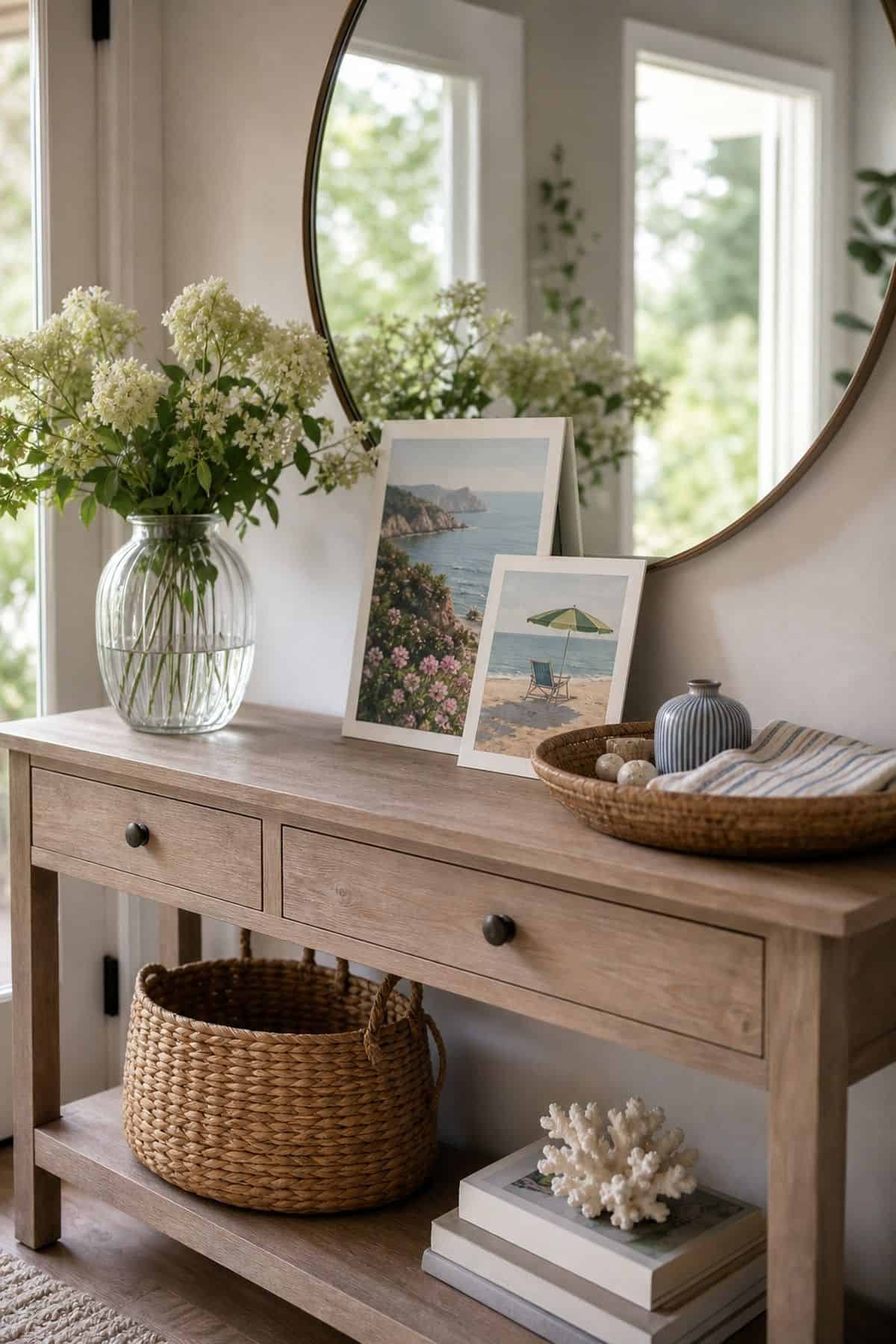 Postcard Art Lean shown as a realistic Pretty Wild World image for 16 Summer Entry Table Decor Ideas for a Bright First Impression.
