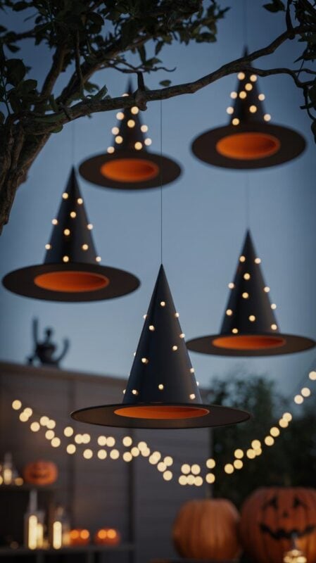 Halloween decor ideas to transform your home with floating witch hats, giant skeletons, vintage villages, glowing mason jars, and more spooky essentials.