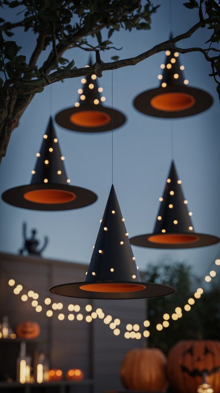 Halloween decor ideas to transform your home with floating witch hats, giant skeletons, vintage villages, glowing mason jars, and more spooky essentials.