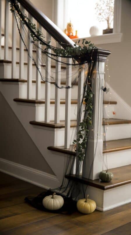 Halloween staircase decor ideas to transform your stairs into a spooky, festive focal point. Create a hauntingly beautiful entrance with easy, creative touches.