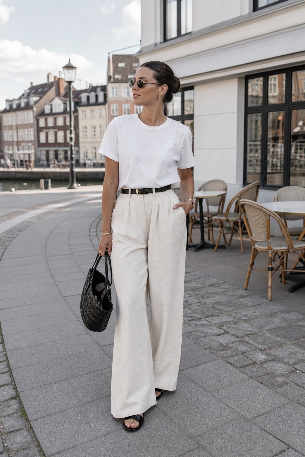Simple Tee with Statement Trousers styled as a Copenhagen summer outfit idea from Pretty Wild World.