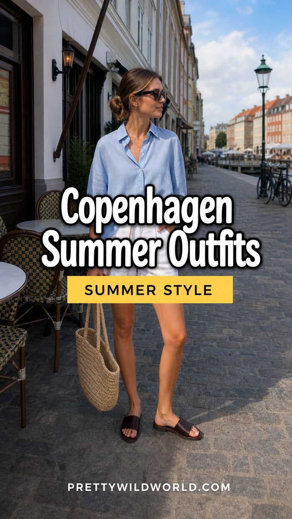 Pinterest pin for Cool and Stylish Copenhagen Summer Outfits for Women from Pretty Wild World.