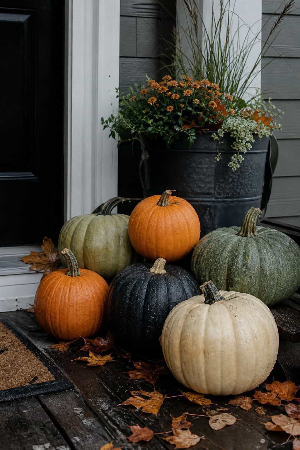 Weatherproof Pumpkin Cluster shown as a realistic Pretty Wild World image for 18 Front Porch Halloween Decor Ideas for a Spooky Welcome.