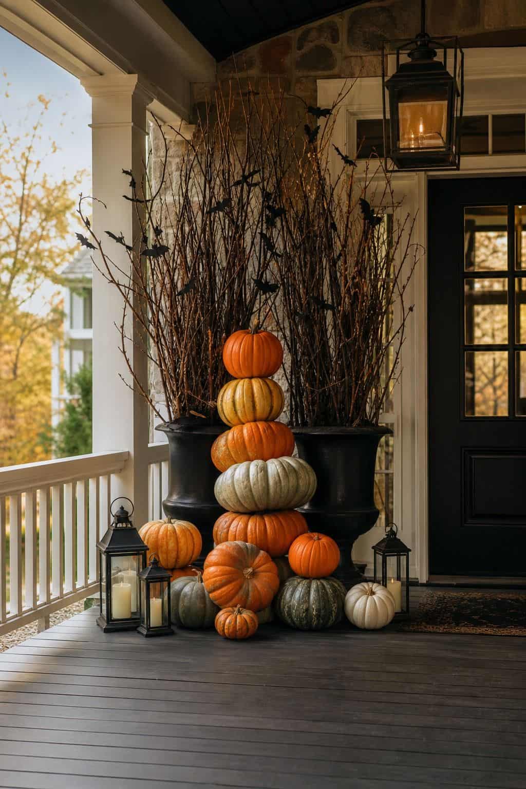 Large Porch Focal Point shown as a realistic Pretty Wild World image for 18 Front Porch Halloween Decor Ideas for a Spooky Welcome.