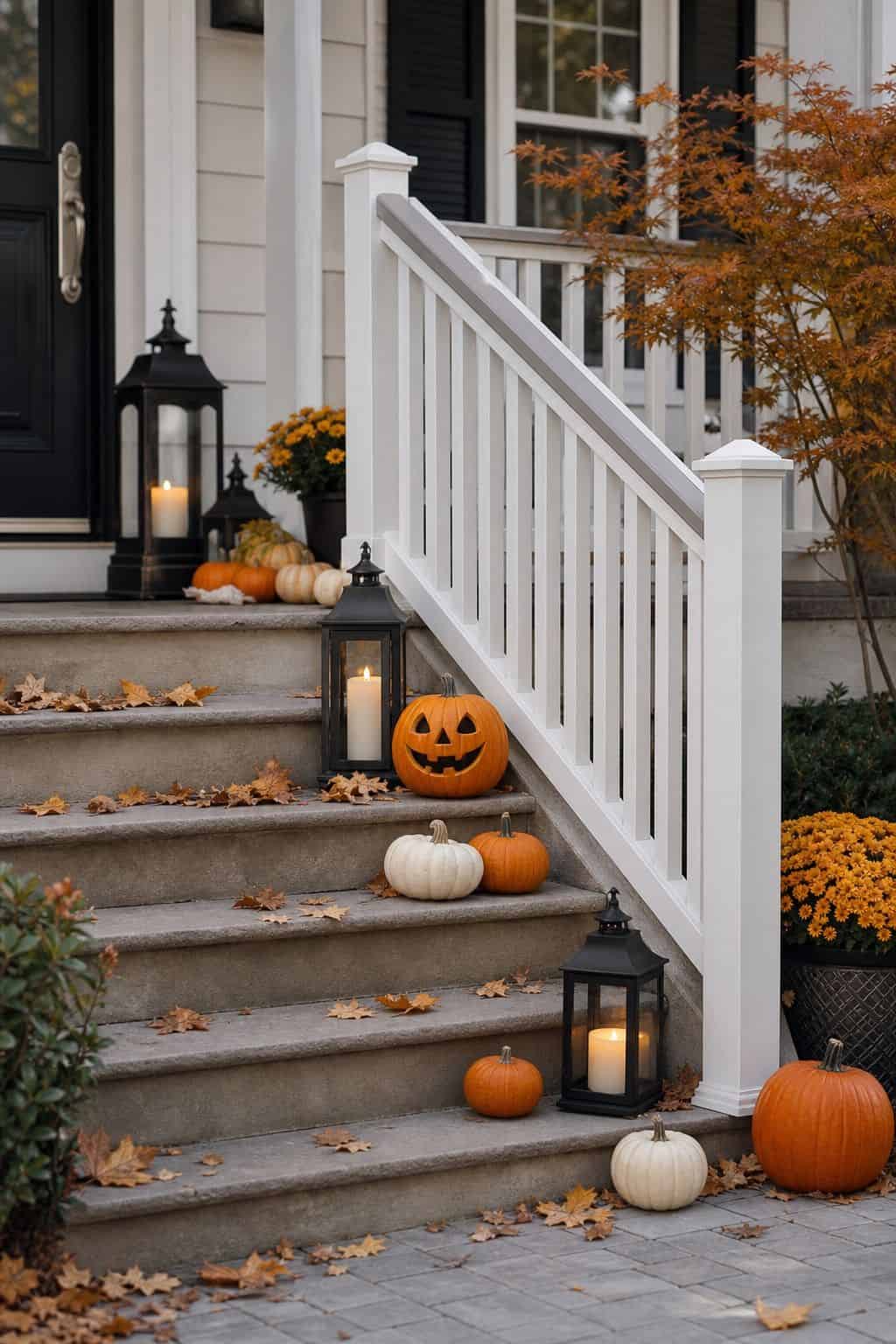 Railings Kept Clear shown as a realistic Pretty Wild World image for 18 Front Porch Halloween Decor Ideas for a Spooky Welcome.