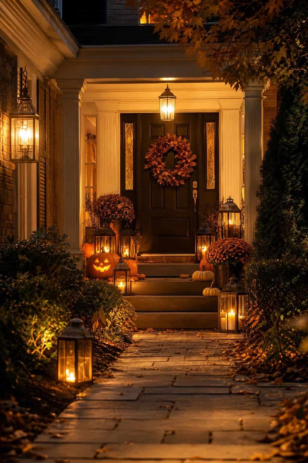 Halloween Night Glow shown as a realistic Pretty Wild World image for 18 Front Porch Halloween Decor Ideas for a Spooky Welcome.