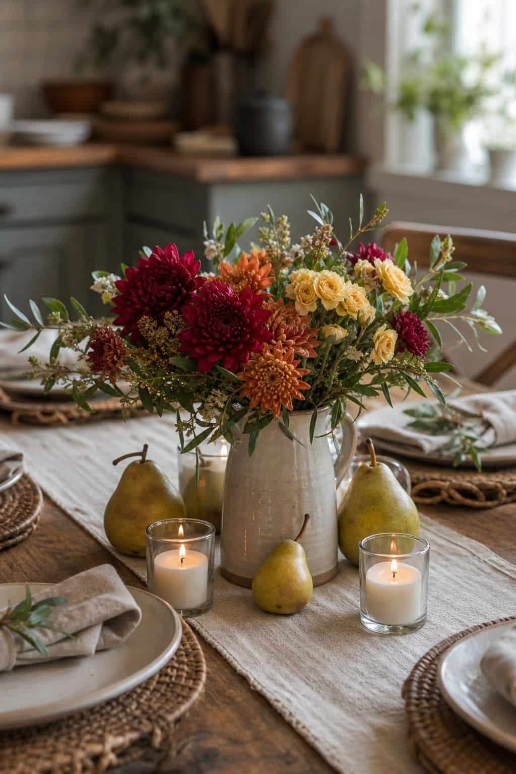 Small Floral Arrangement shown as a realistic Pretty Wild World image for 19 Thanksgiving Centerpiece Ideas That Keep the Table Easy.