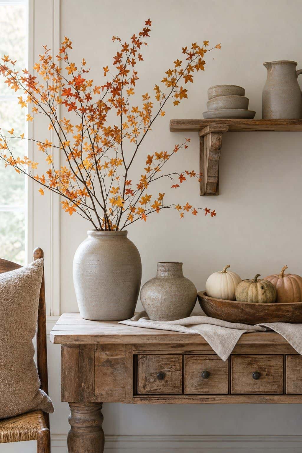 Branch Arrangement Nearby shown as a realistic Pretty Wild World image for 19 Thanksgiving Centerpiece Ideas That Keep the Table Easy.