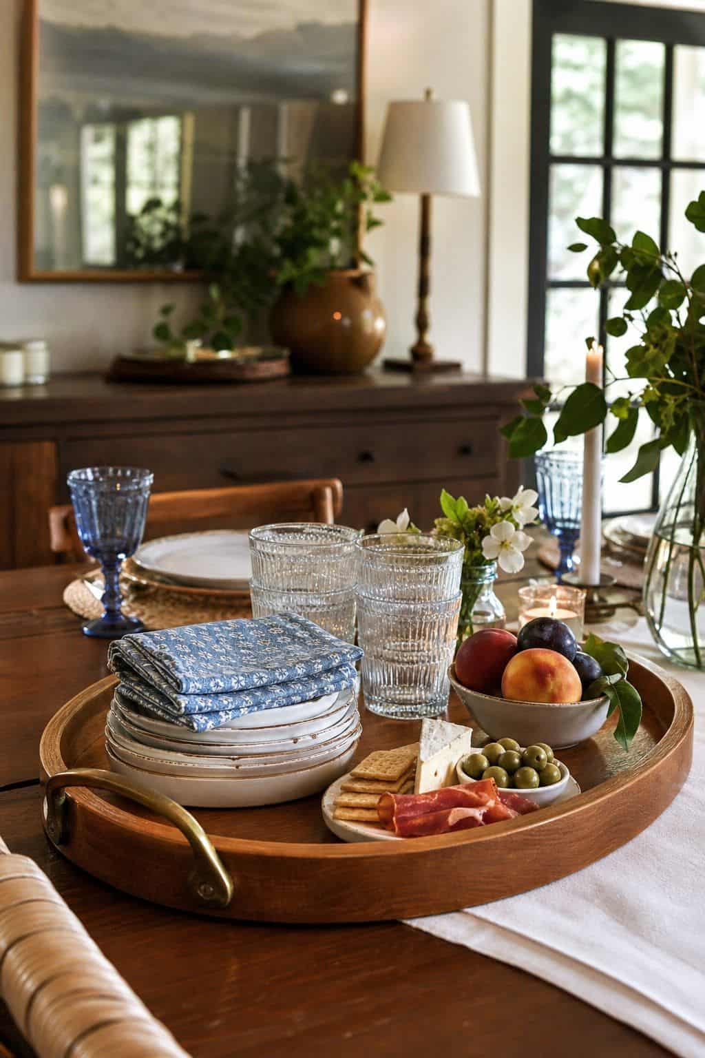 Moveable Centerpiece Tray shown as a realistic Pretty Wild World image for 19 Thanksgiving Centerpiece Ideas That Keep the Table Easy.
