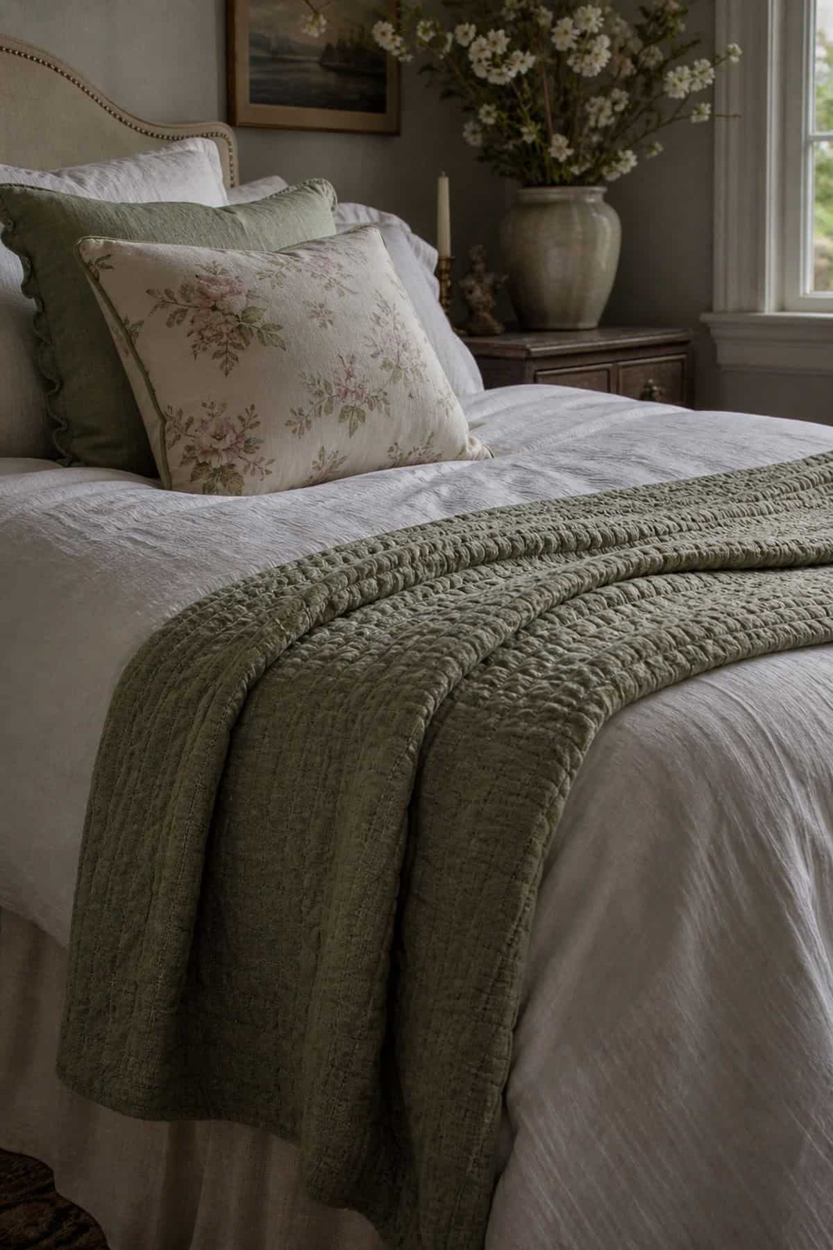 Bedroom Spring Throw Easter home decor styled in a realistic spring interior.