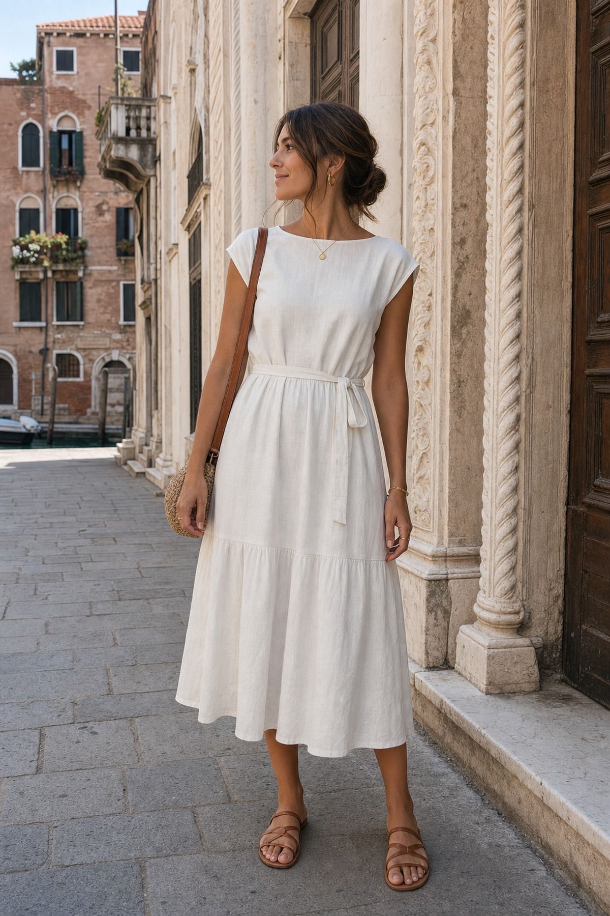 Church Friendly Summer Outfit shown as a realistic Pretty Wild World image for 19 Venice Italy Outfit Ideas for Canals, Churches, and Dinner.