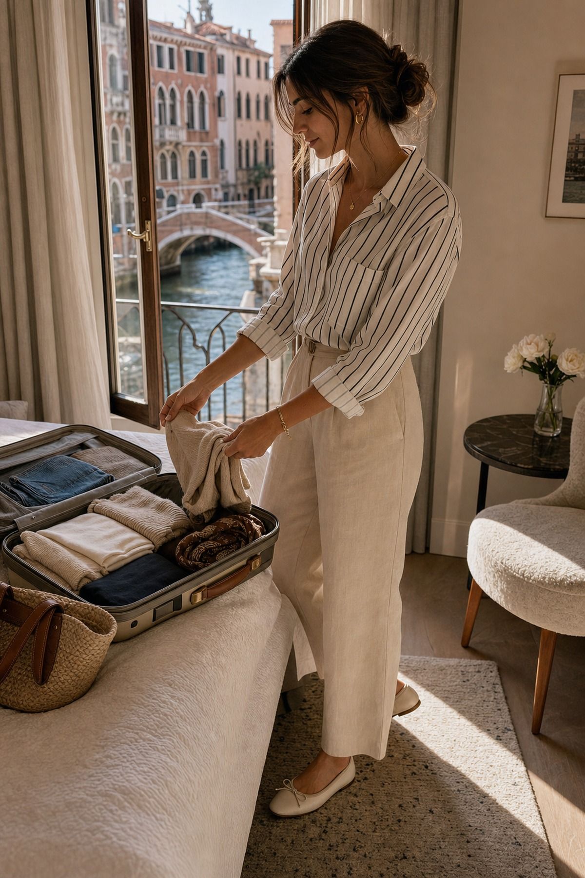One Suitcase Venice Formula shown as a realistic Pretty Wild World image for 19 Venice Italy Outfit Ideas for Canals, Churches, and Dinner.