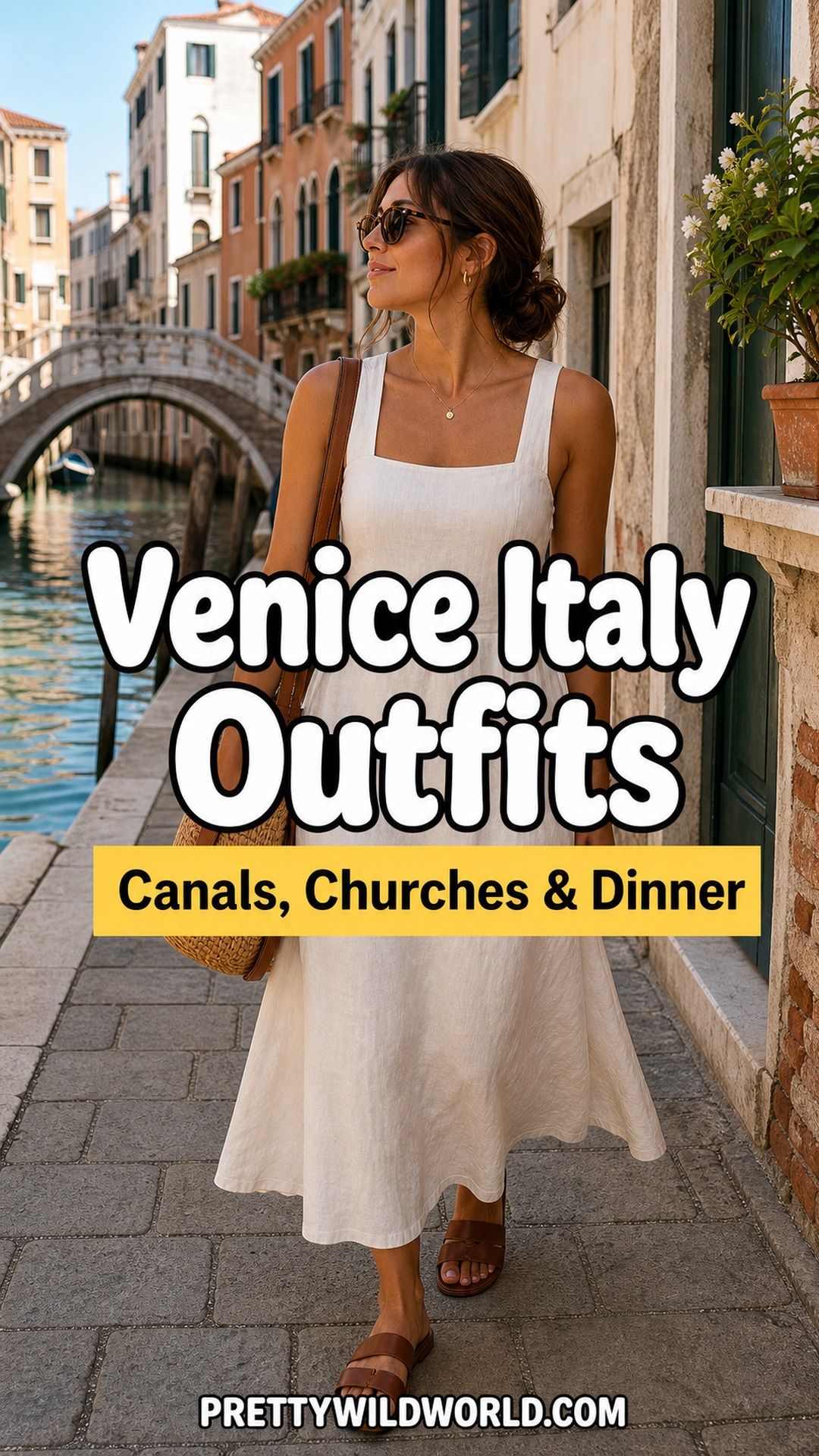 Pinterest pin for 19 Venice Italy Outfit Ideas for Canals, Churches, and Dinner from Pretty Wild World.