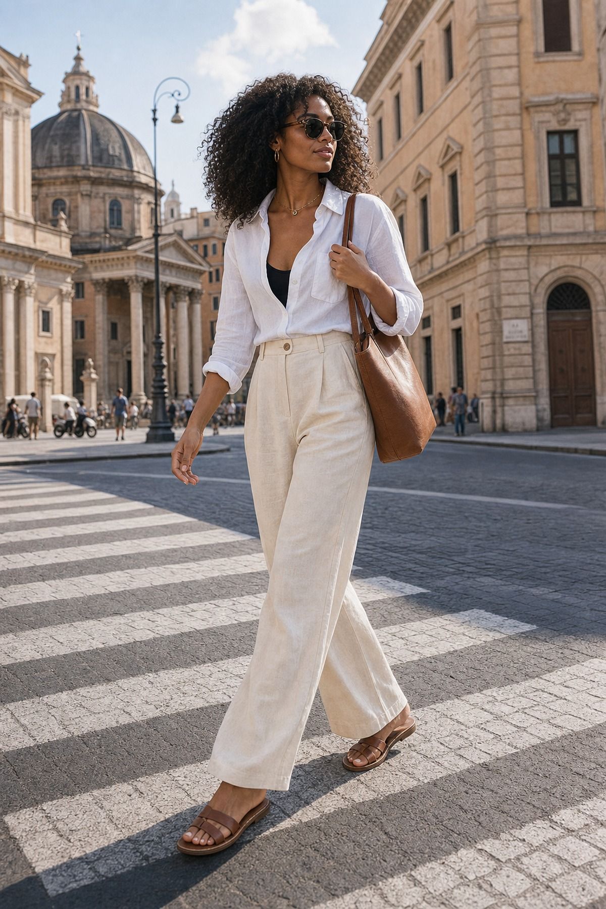 Cotton Shirt with Wide Leg Pants shown as a realistic Pretty Wild World image for 21 Italy Summer Outfits for Women That Handle Heat, Walking, and Dinner.