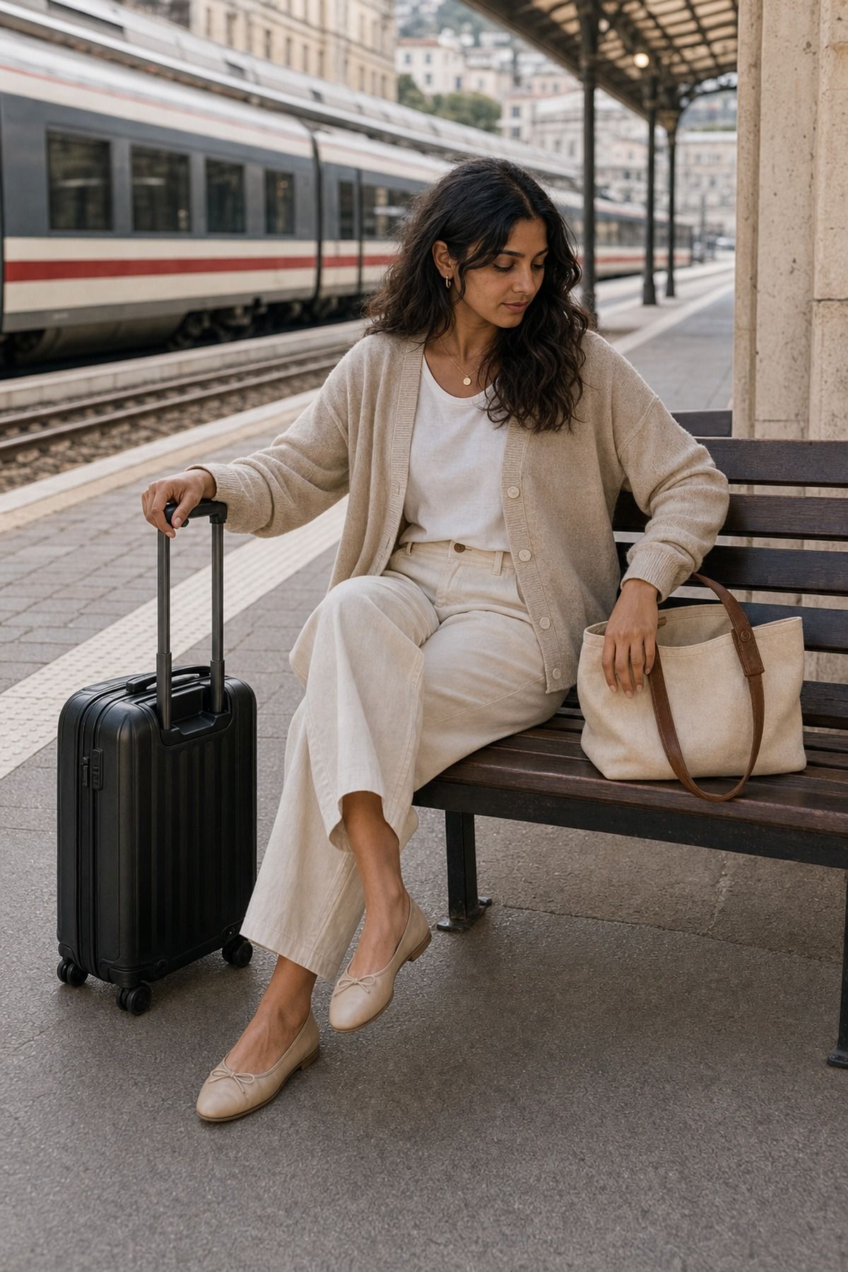 Soft Cardigan for Train Days shown as a realistic Pretty Wild World image for 21 Italy Summer Outfits for Women That Handle Heat, Walking, and Dinner.