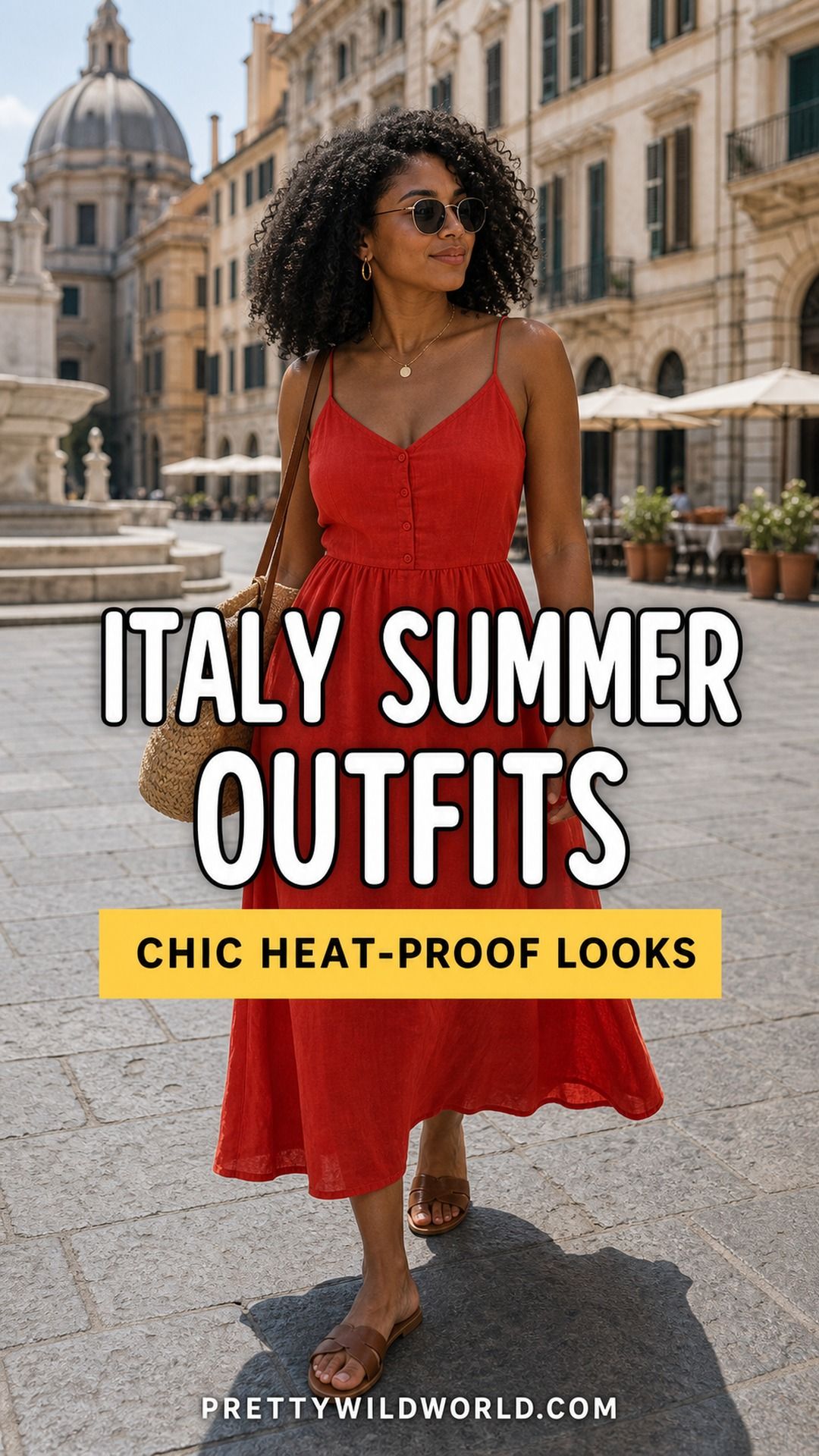 Pinterest pin for 21 Italy Summer Outfits for Women That Handle Heat, Walking, and Dinner from Pretty Wild World.