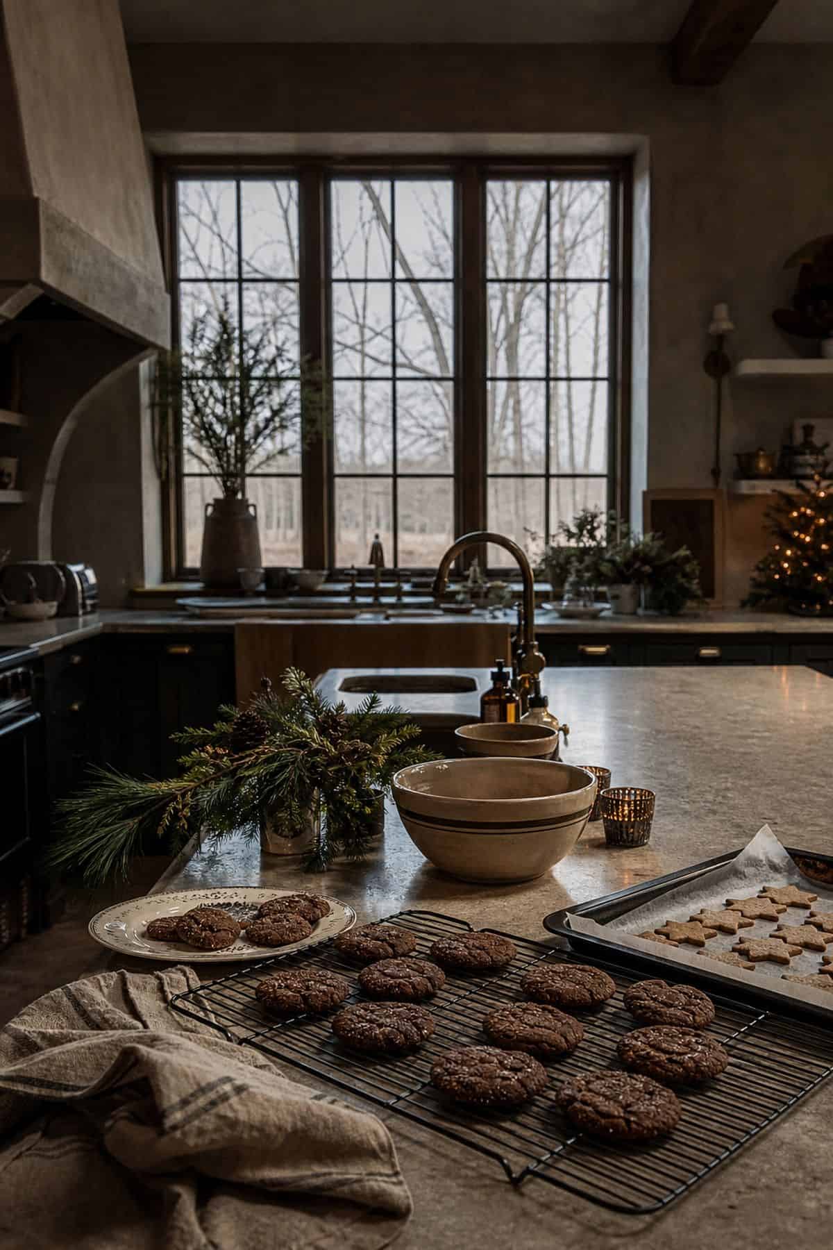 cookie cooling zone styled in a realistic Christmas kitchen