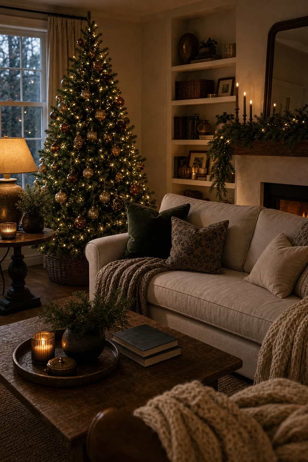 Christmas living room decor showing living room that invites lingering.