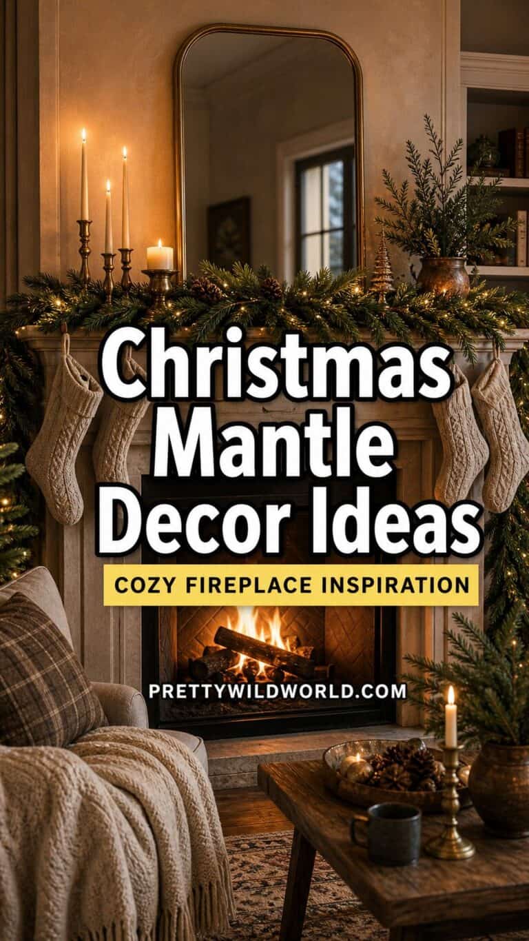 Pinterest pin for cozy Christmas mantle decor ideas.