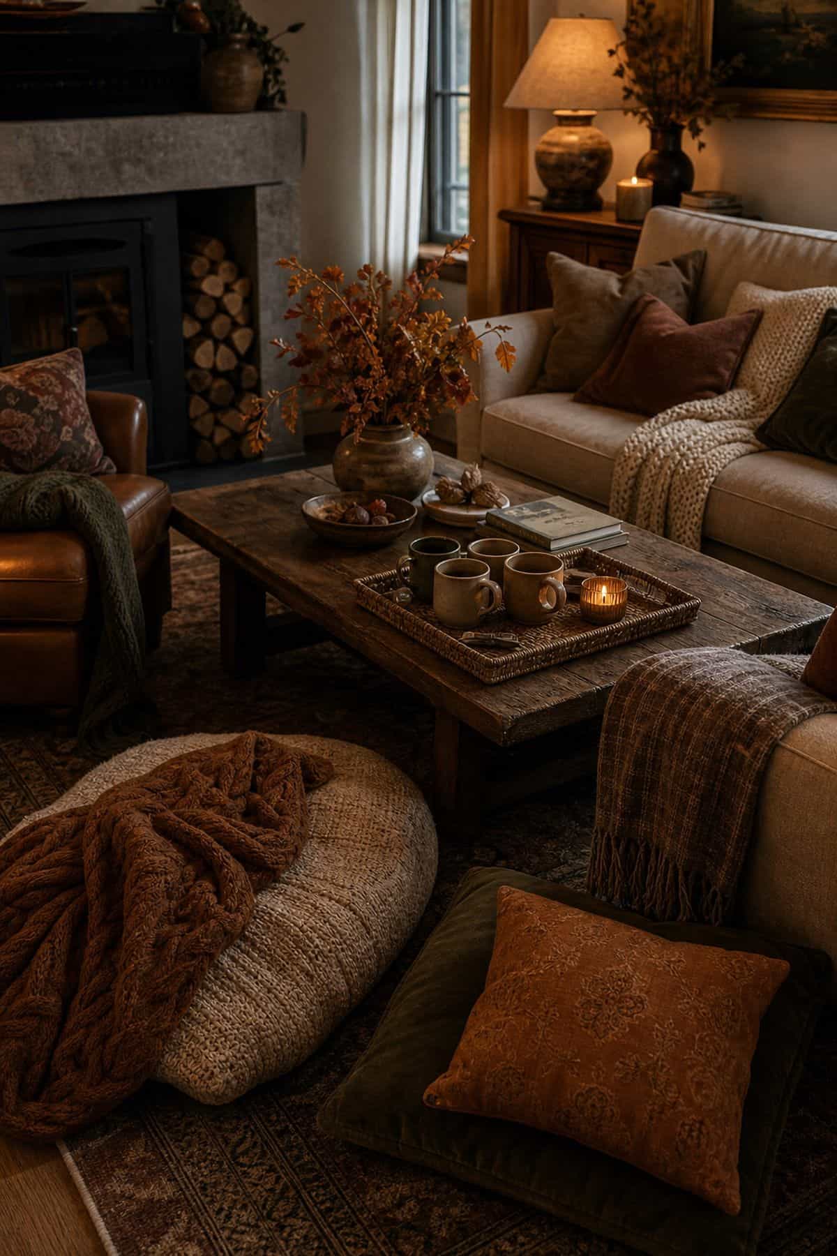 Cozy living room spillover seating for Friendsgiving guests