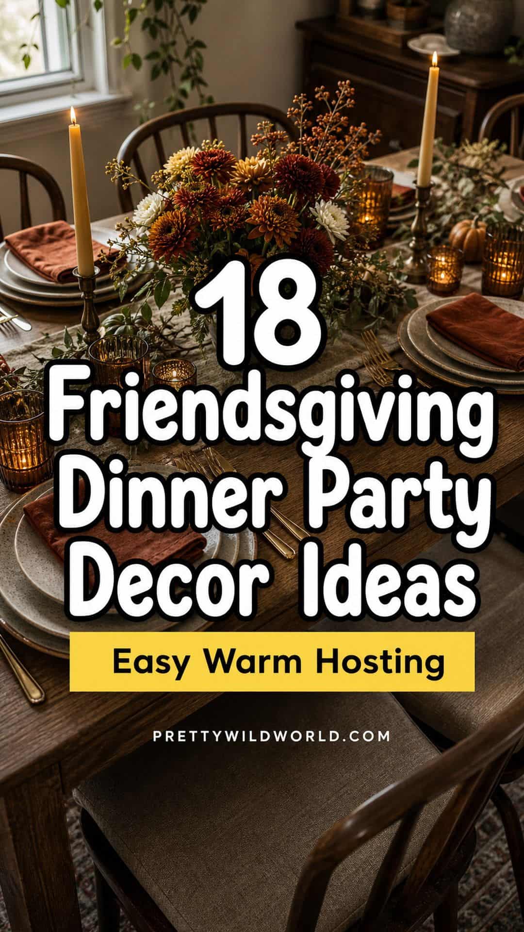 Pinterest pin for Friendsgiving dinner party decor ideas
