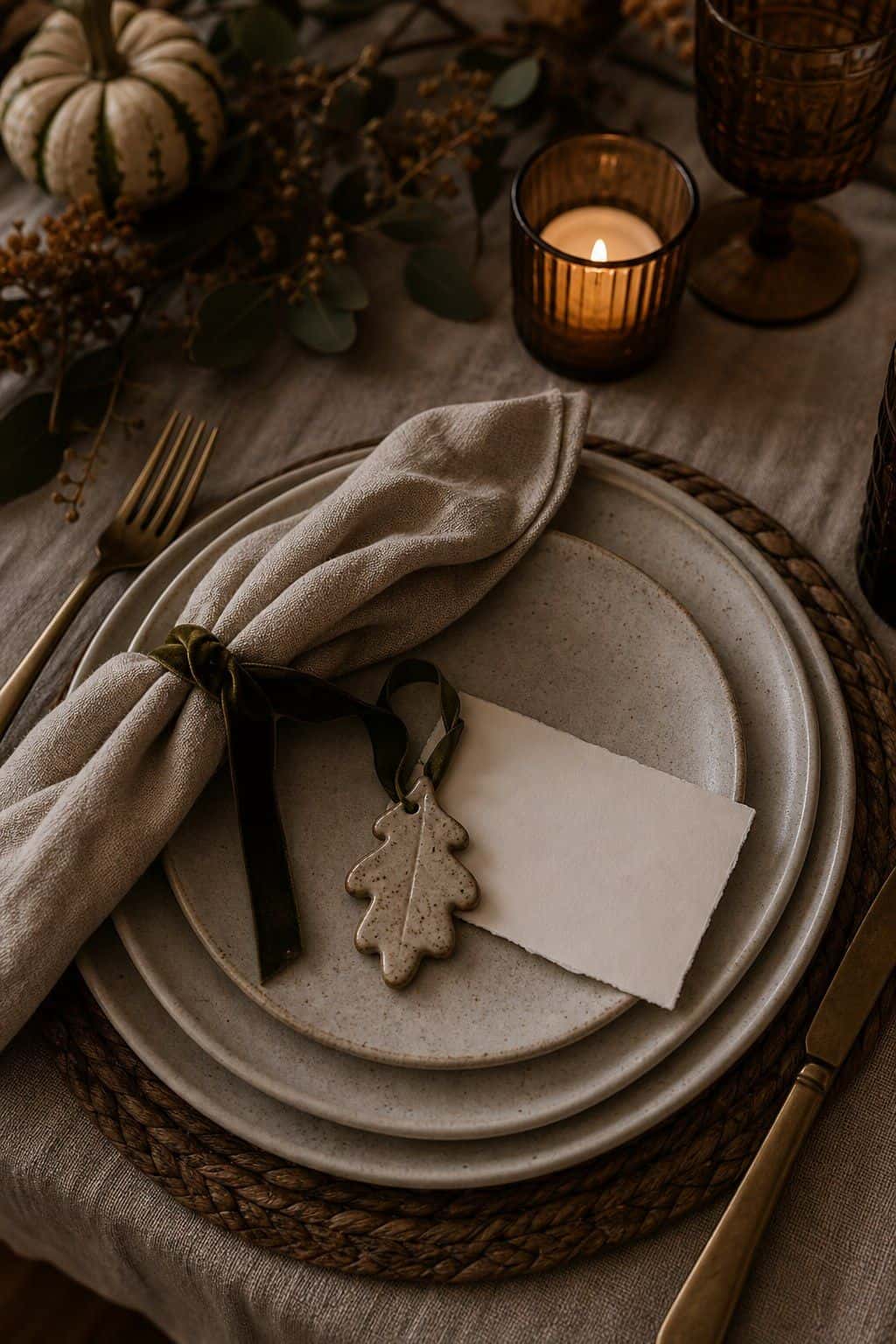 Personal keepsake detail at a Friendsgiving place setting.