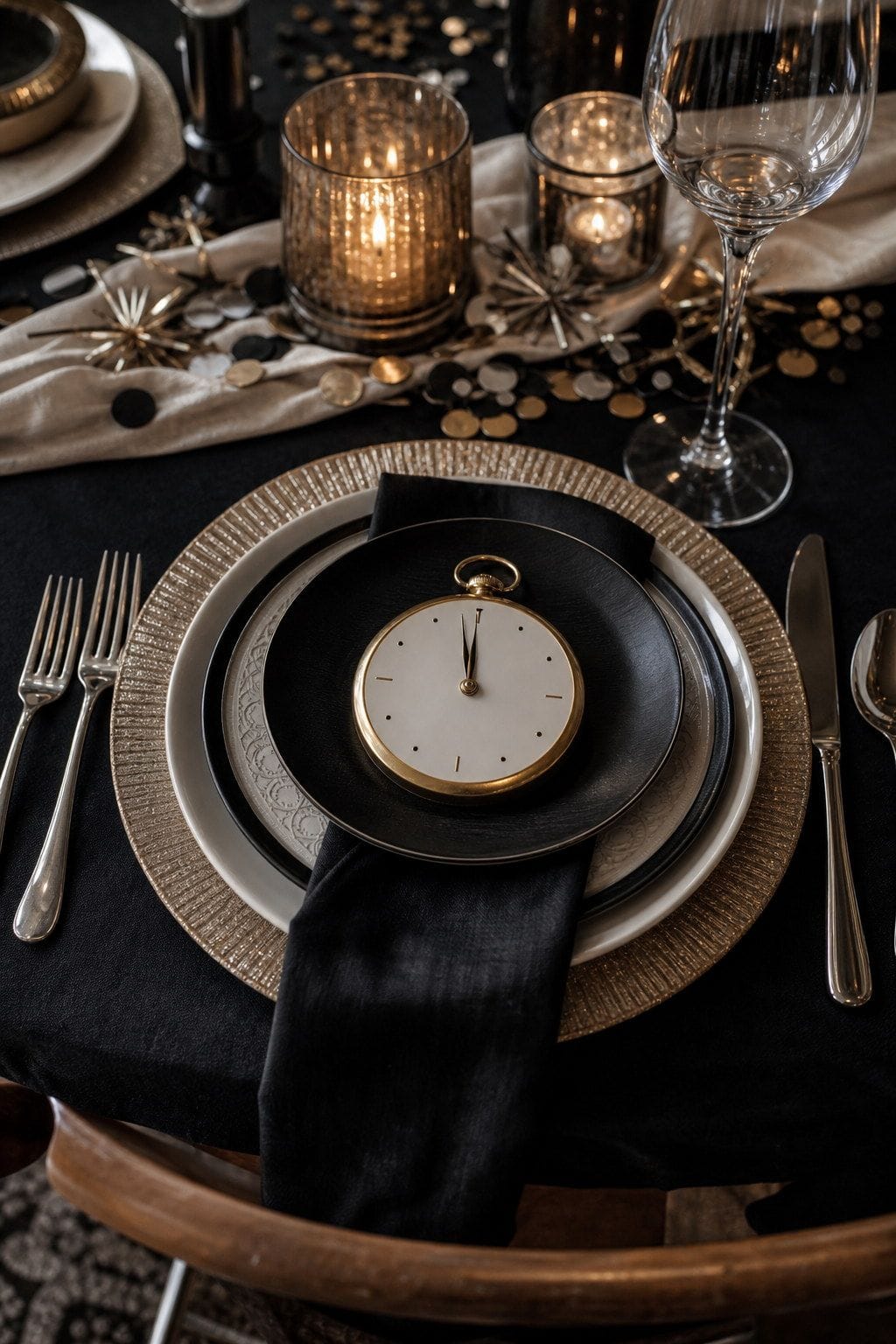 countdown place setting styled on a New Year's Eve dinner table