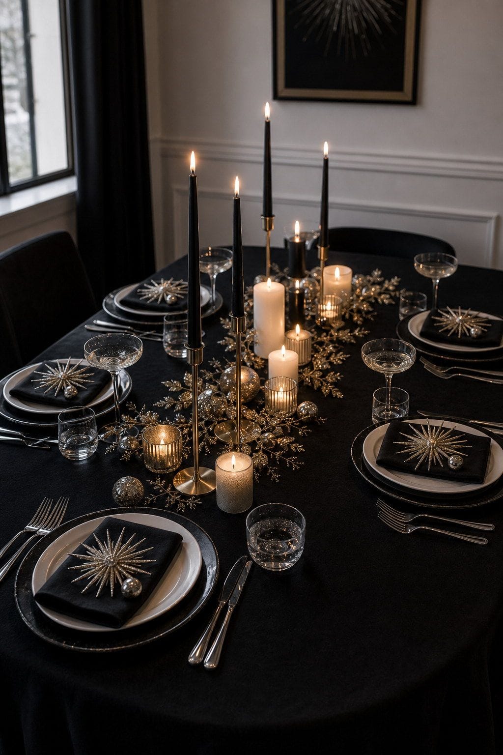 candle height check styled on a New Year's Eve dinner table