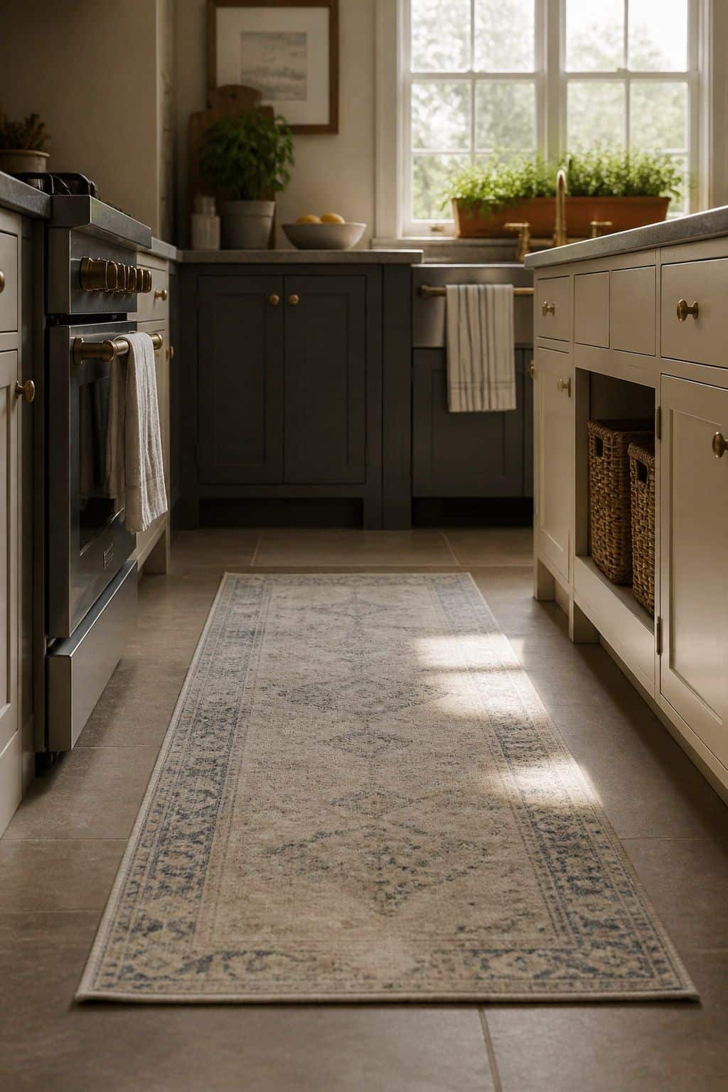 Summer kitchen decor with washable runner rug