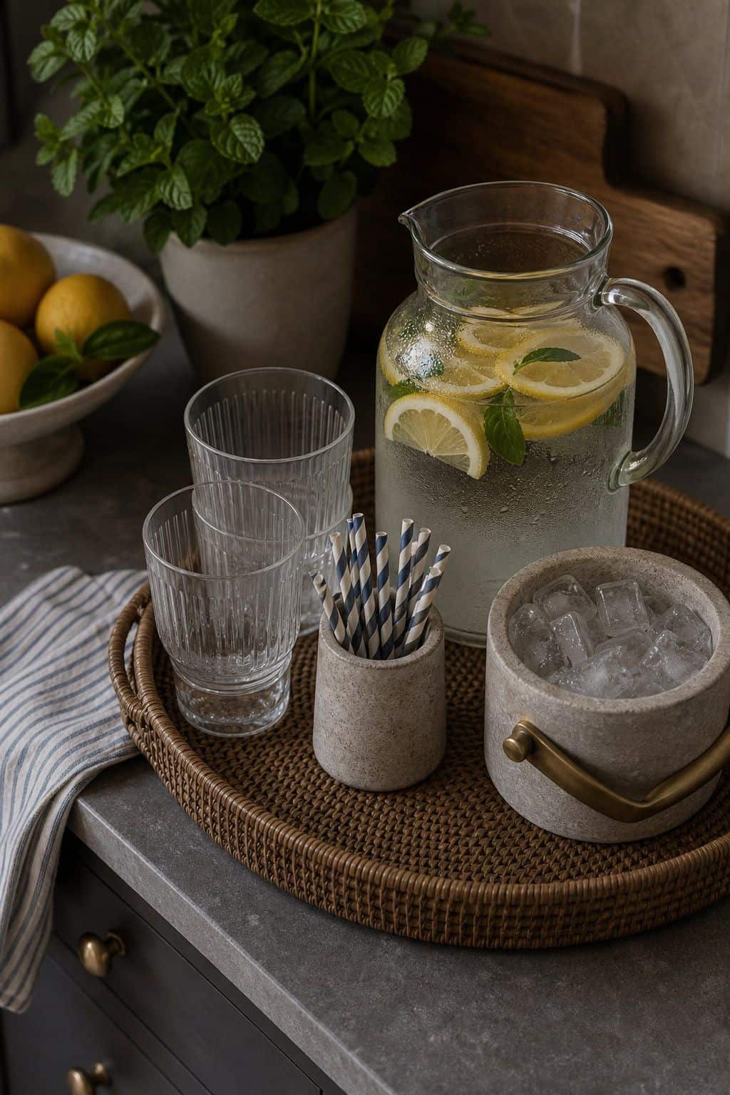 Summer kitchen decor with cold drink station