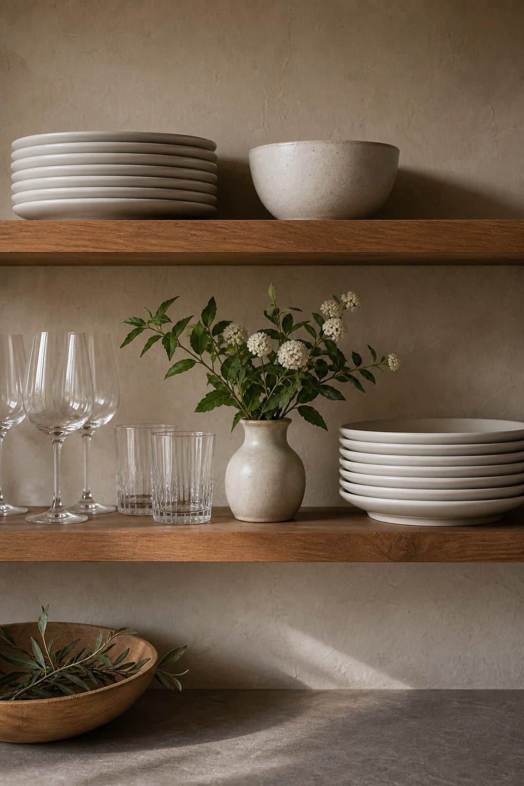 Summer kitchen decor with open shelf edit