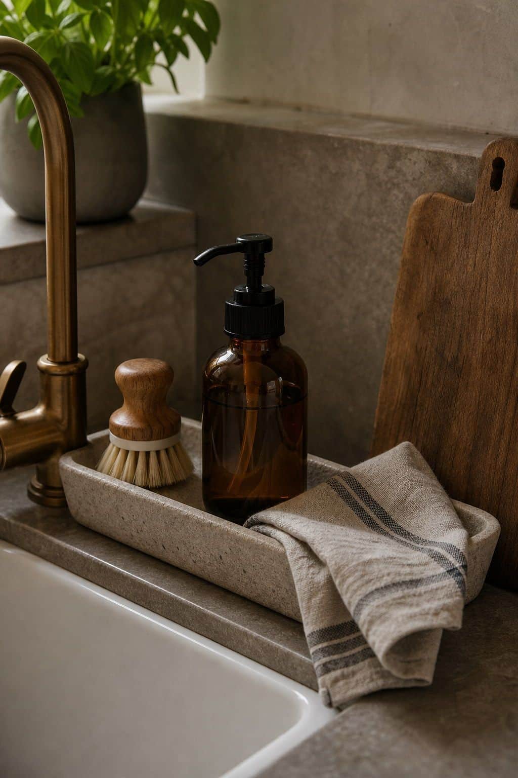 Summer kitchen decor with simple soap tray