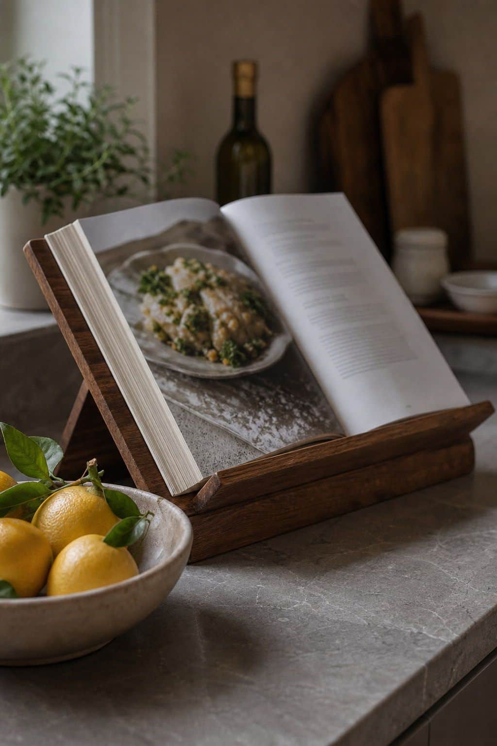 Summer kitchen decor with summer cookbook stand