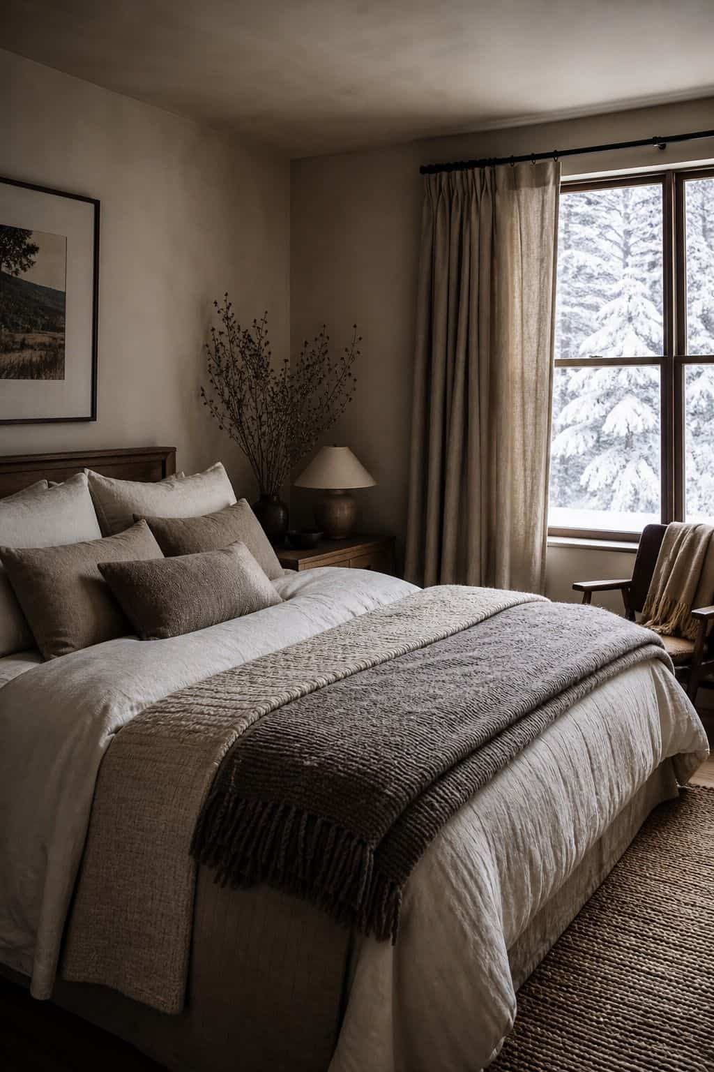Winter bedroom decor idea with guest bedroom warmth in a calm cozy bedroom.