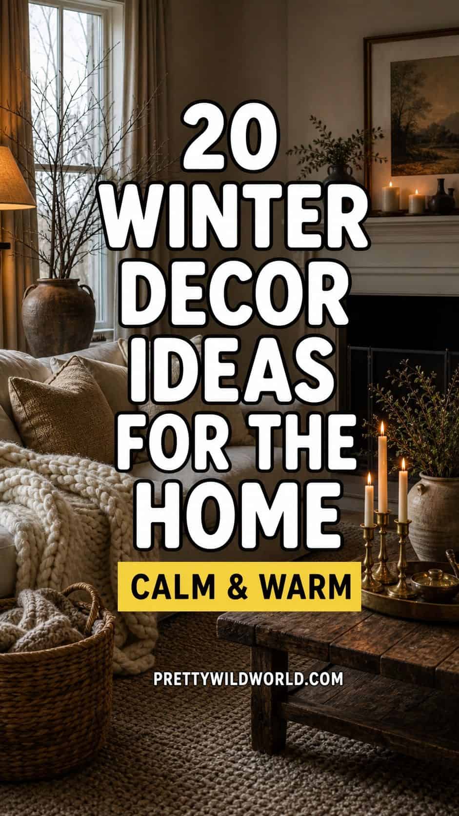 Pinterest pin for calm and warm winter decor ideas for the home.