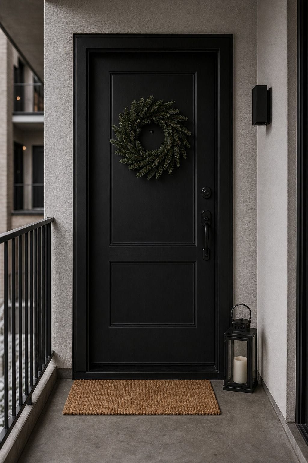Winter porch decor idea with apartment door version for practical seasonal styling.
