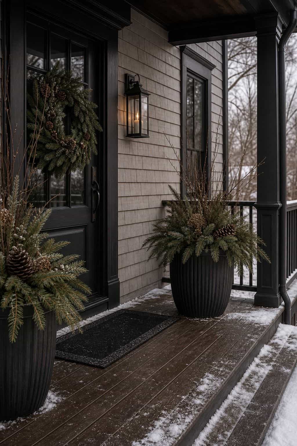 Winter porch decor idea with porch that handles weather for practical seasonal styling.