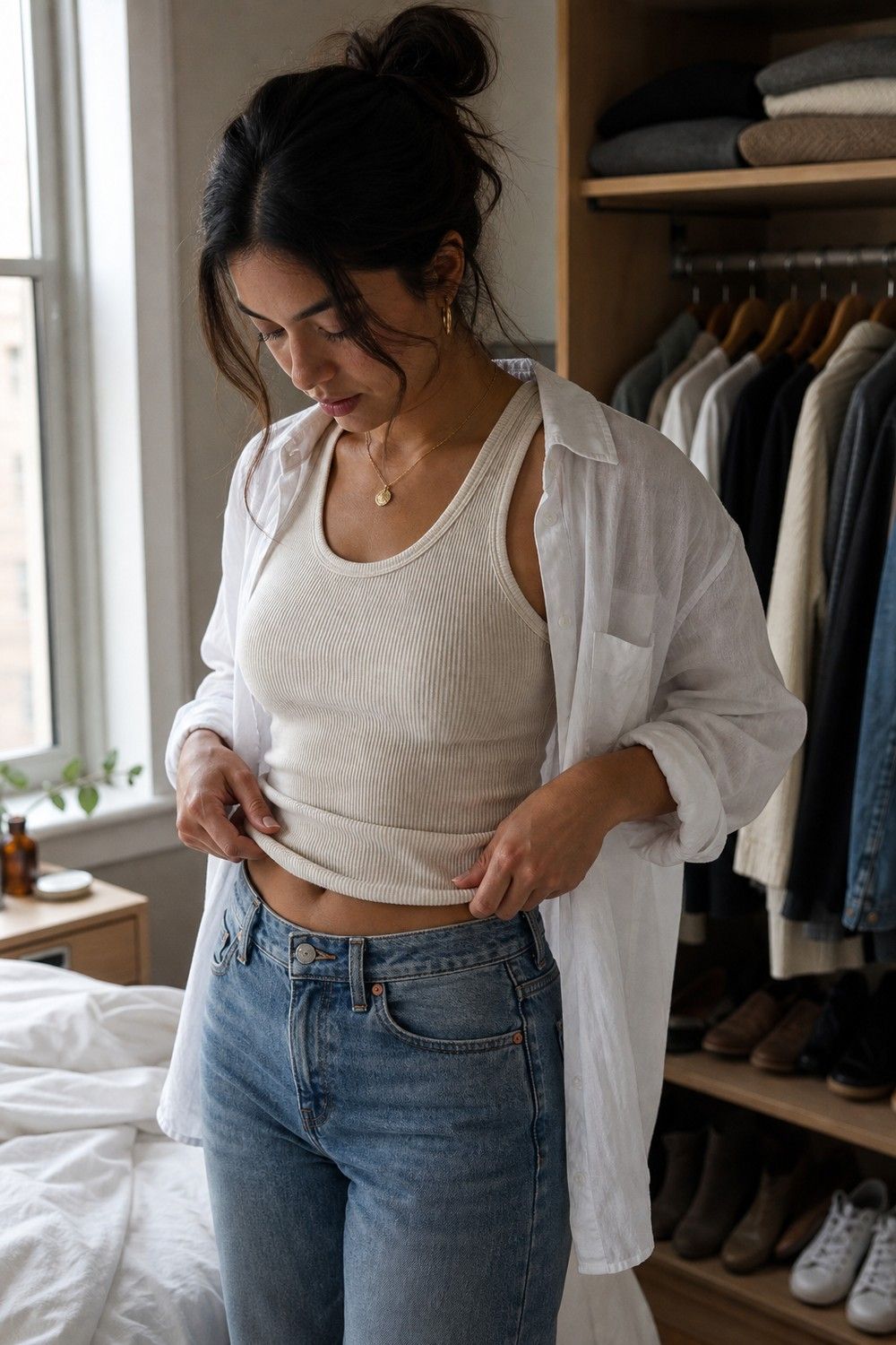 Tank Tops That Layer Cleanly shown as a realistic Pretty Wild World image for 21 Basic Clothes Essentials That Make Getting Dressed Easier.