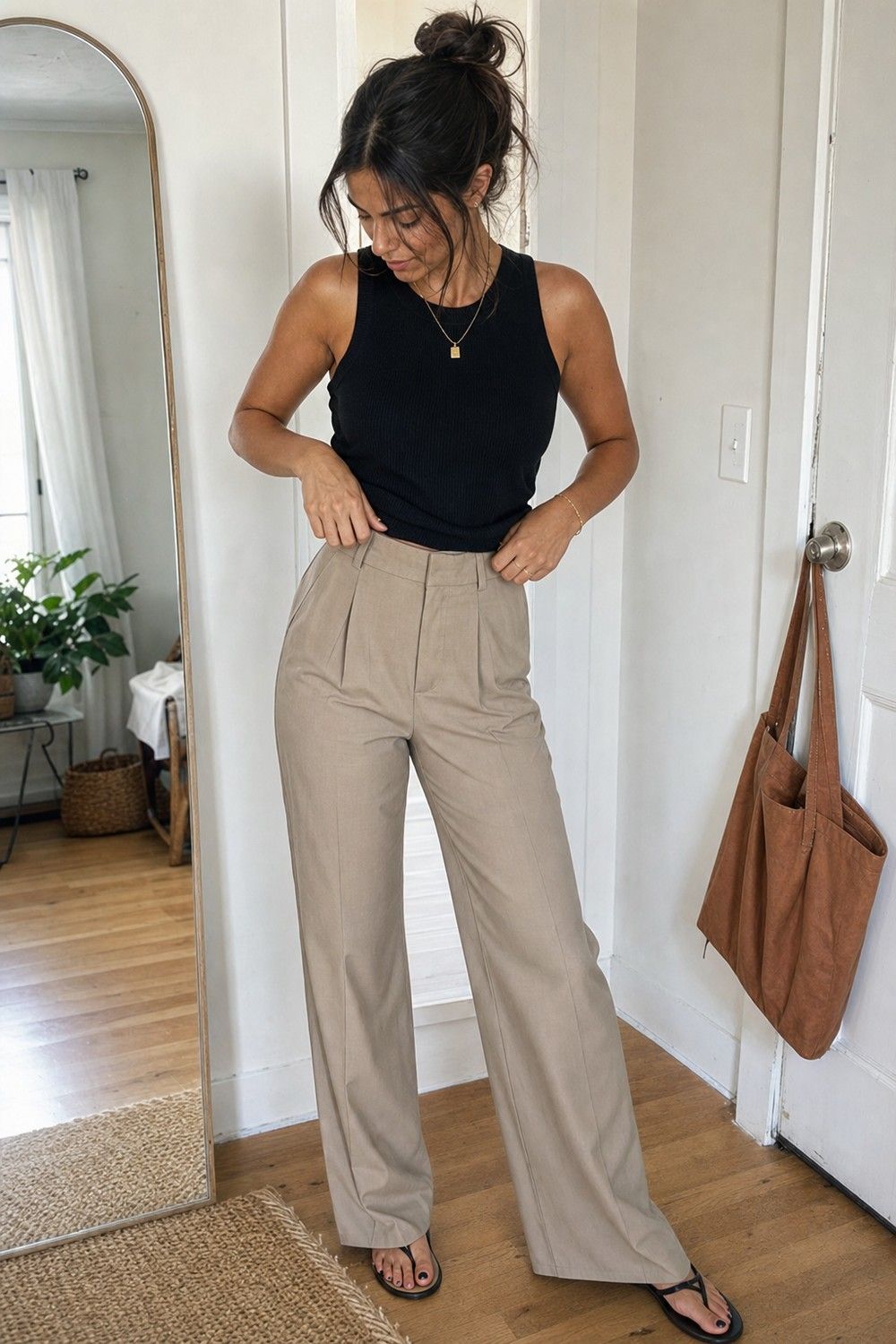 Tailored Trousers shown as a realistic Pretty Wild World image for 21 Basic Clothes Essentials That Make Getting Dressed Easier.