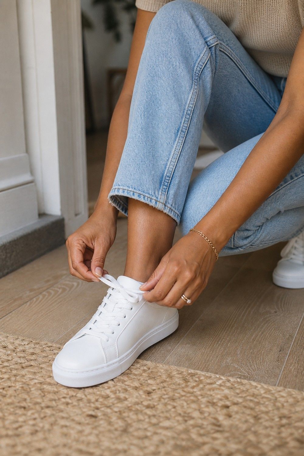 White Sneakers shown as a realistic Pretty Wild World image for 21 Basic Clothes Essentials That Make Getting Dressed Easier.
