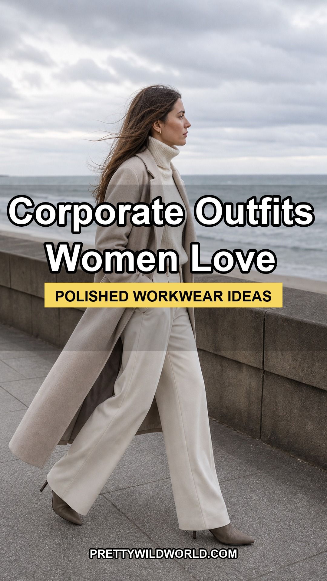 Pinterest pin for 21 Corporate Outfits for Women That Feel Polished, Modern, and Wearable from Pretty Wild World.