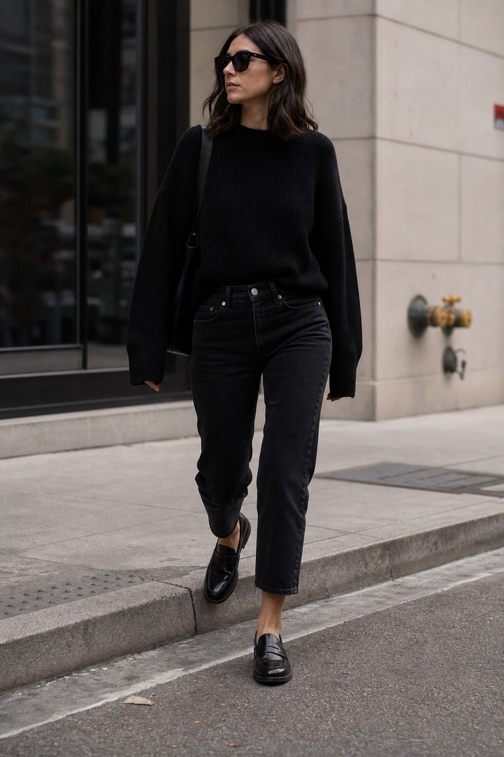 Loafers with Cropped Black Denim shown as a realistic Pretty Wild World image for 17 Clean Goth Outfit Ideas That Master the Minimalist Dark Aesthetic.