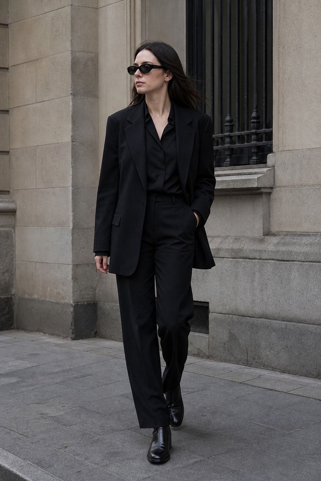 Minimal Suit with Clean Shoes shown as a realistic Pretty Wild World image for 17 Clean Goth Outfit Ideas That Master the Minimalist Dark Aesthetic.