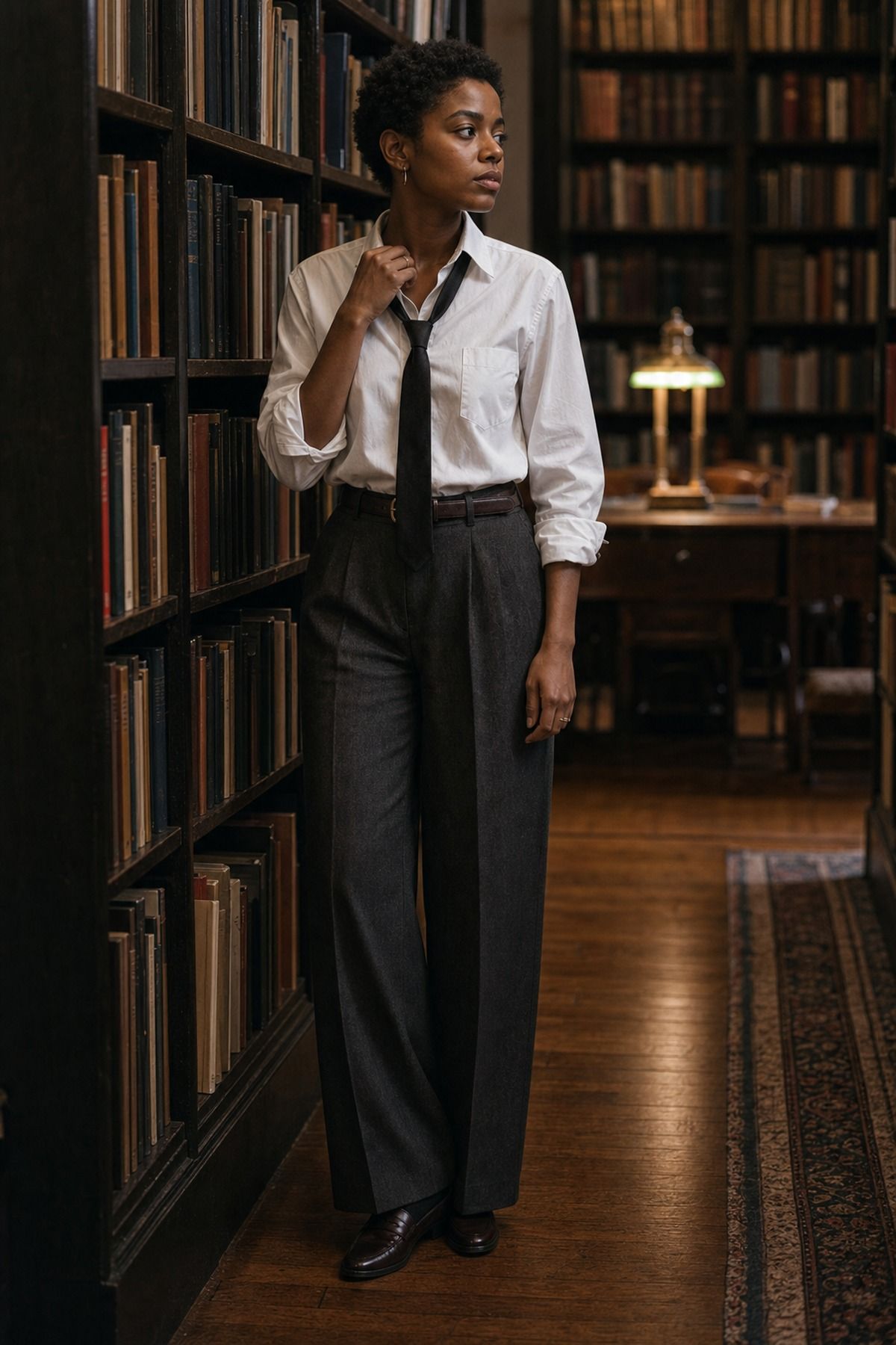 White Shirt with a Tie Detail shown as a realistic Pretty Wild World image for 19 Dark Academia Outfit Ideas for a Moody, Literary Wardrobe.