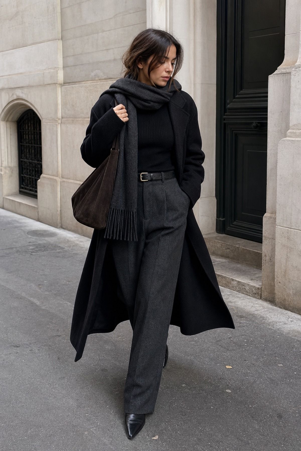 Monochrome Outfit with Soft Texture shown as a realistic Pretty Wild World image for 19 Dark Feminine Outfit Ideas That Balance Softness and Edge.