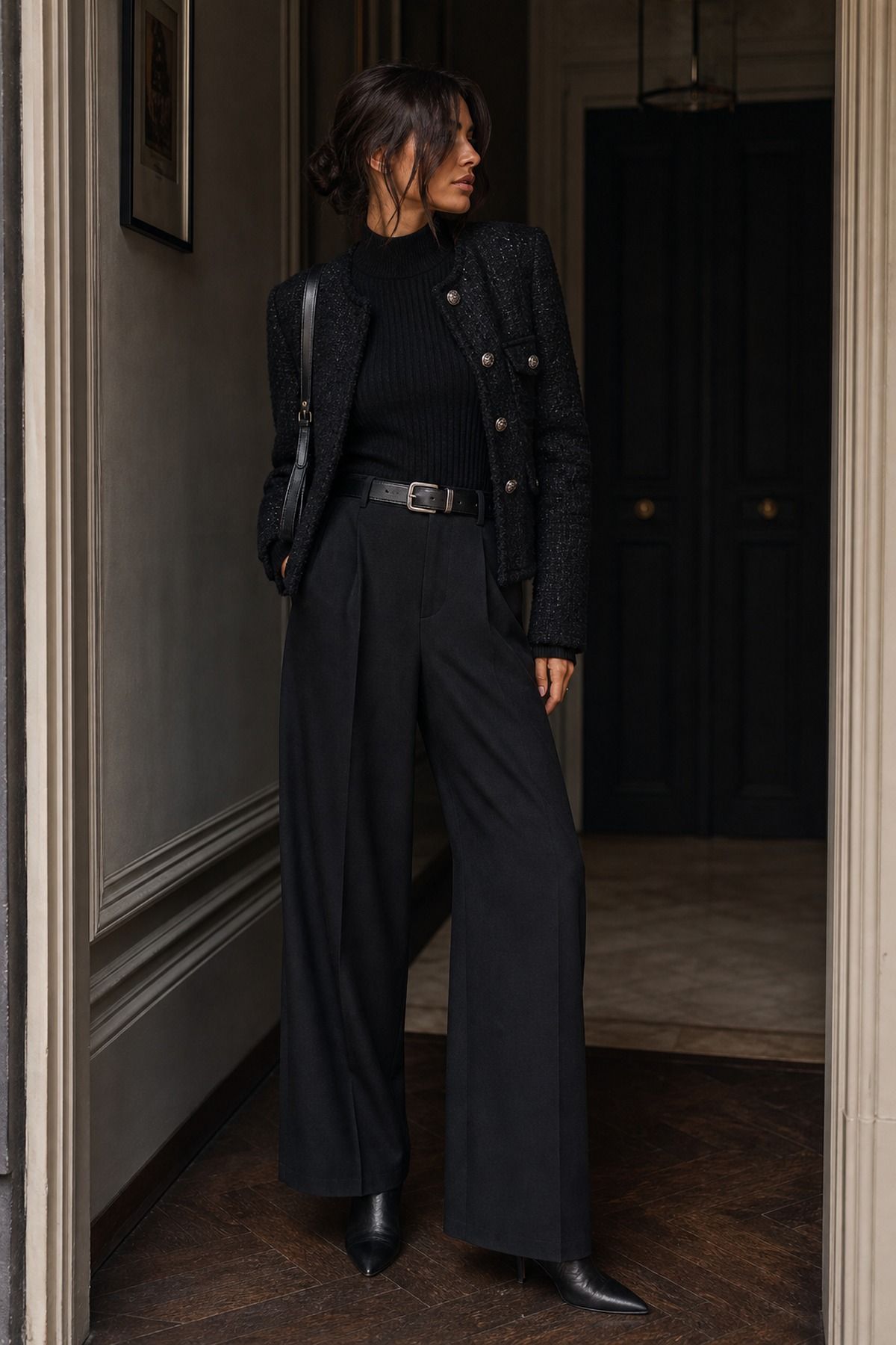 Monochrome Black Outfit with Texture shown as a realistic Pretty Wild World image for 19 Dark Romantic Outfit Ideas with Moody, Feminine Drama.